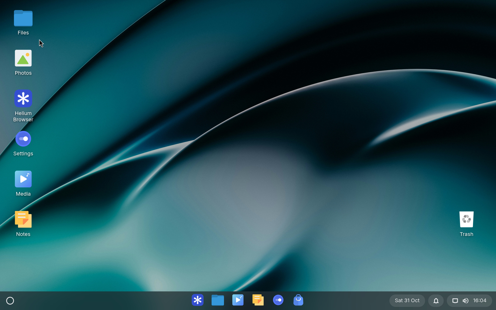 The Sara OS desktop with its taskbar and start menu