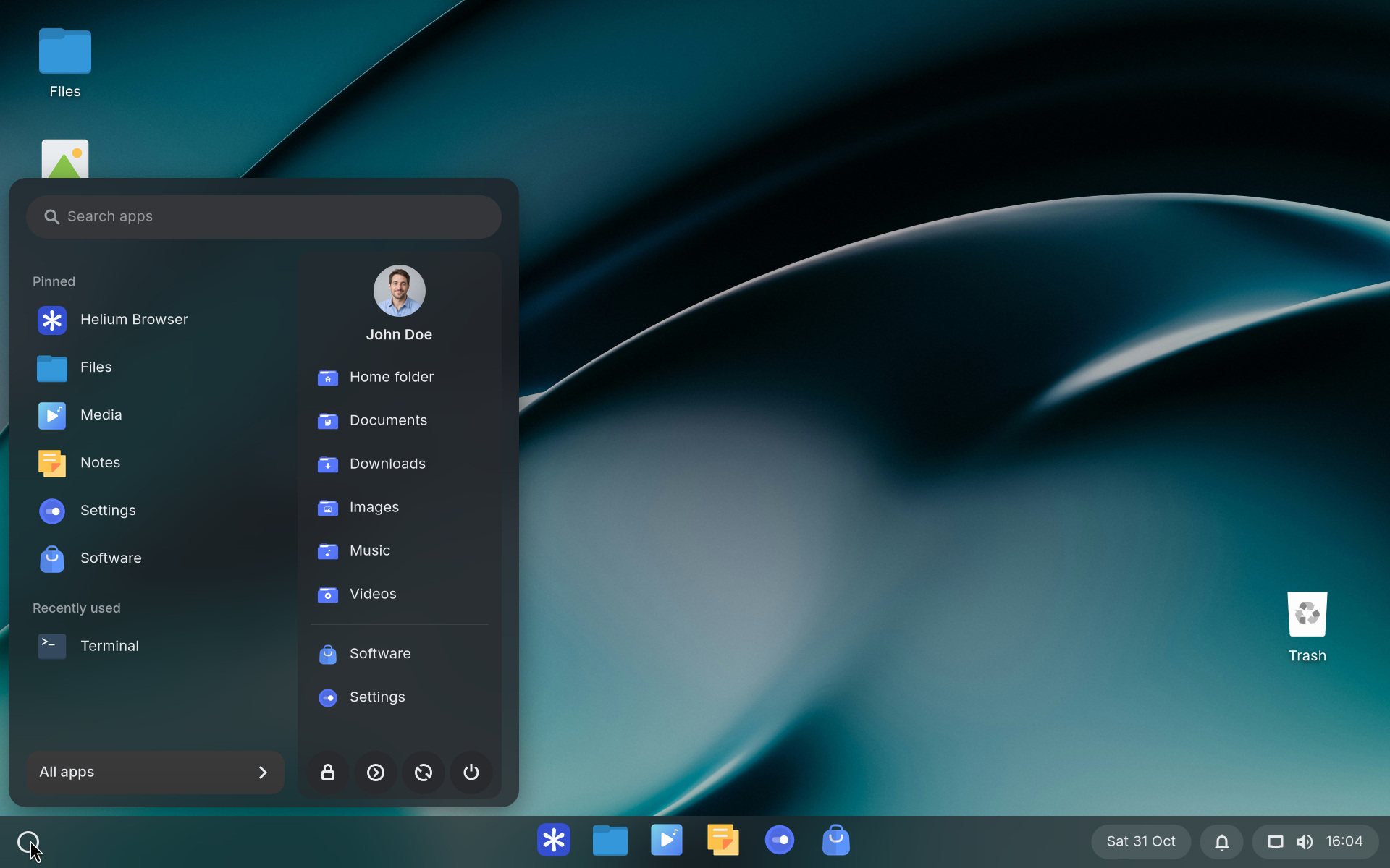 The Sara OS desktop and taskbar